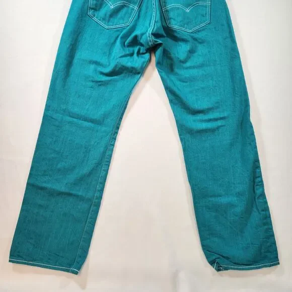 Levi's 501 Mens Jeans Button Fly Straight Leg W32 x L30 Act W29 x L28 Teal Blue - Picture 8 of 16